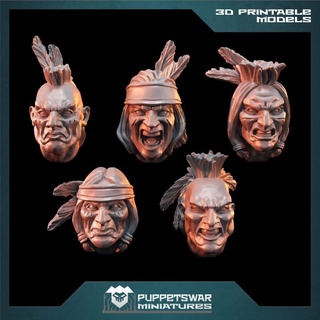 native american heads puppetswar miniatures Tabletop Characters & Creatures Historical Universe wargaming tabletop bits 3d print model - Mito3D