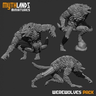 werewolves pack mythlands miniatures Tabletop Characters & Creatures Fantasy Universe Store rpg wolf miniature wargame dungeon werewolf dnd 3dminiature mythlandsminiatures 3d print model - Mito3D