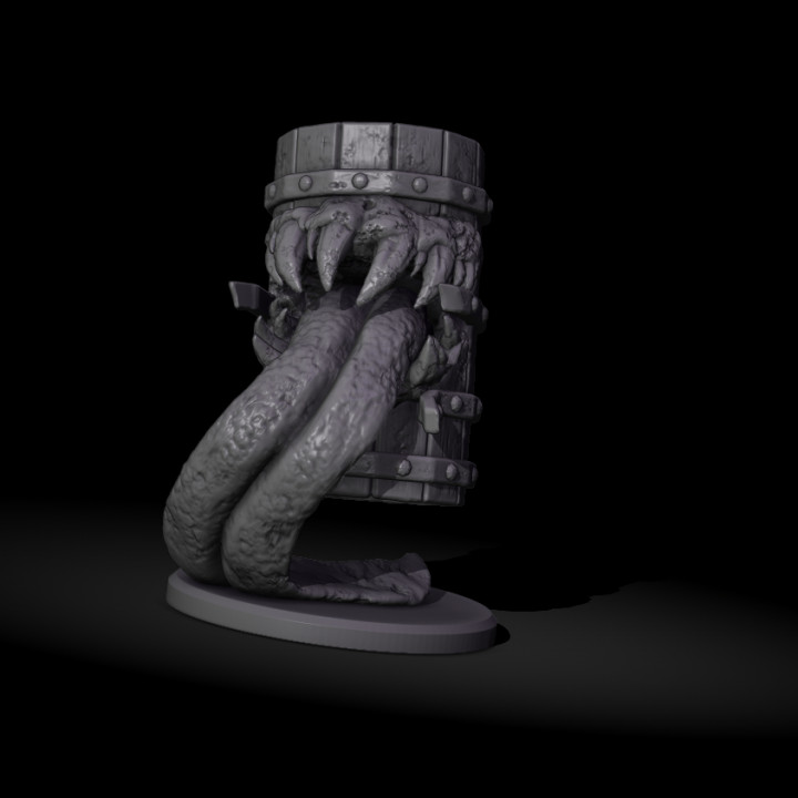 barril mímico fogo tampo mesa personagens criaturas fantasia universo criatura monstro dnd ttrpg 3D print model - Mito3D