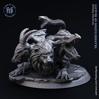 chimera flesh gods Tabletop Characters & Creatures Fantasy Universe creature dragon fantasy lion monster rpg heads fleshofgods 3d print model - Mito3D
