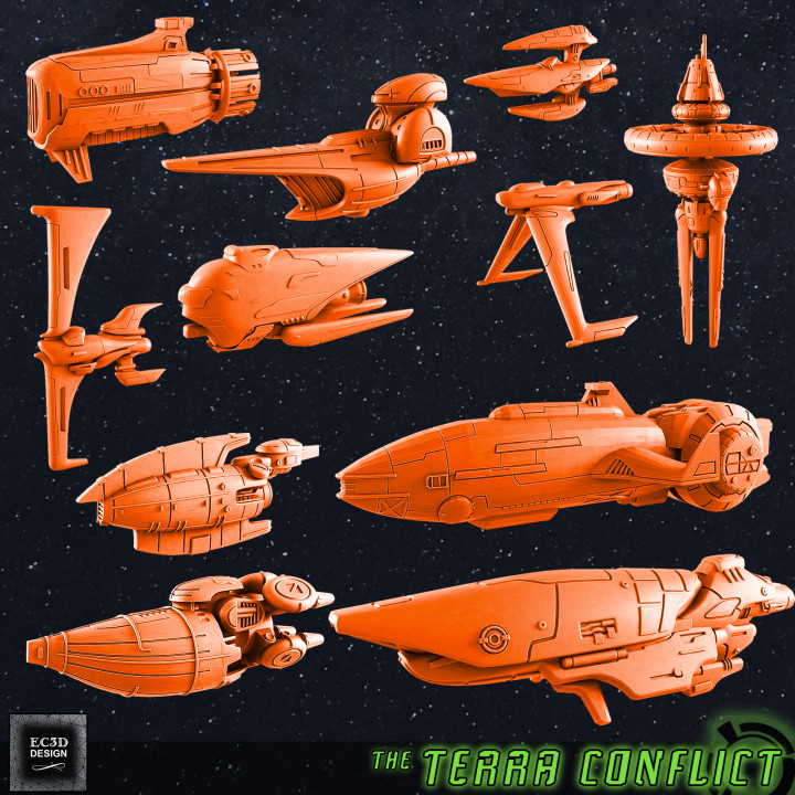 sylwarin fleet fleet scale starships evan carothers  Tabletop Tabletop Characters & Creatures Sci-Fi Universe Tabletop Tabletop Vehicles & Machines Store space spaceship fleet starships  3D print model - Mito3D