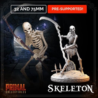 skeleton - scythe - masters dungeons quest primal collectibles  Tabletop Tabletop Characters & Creatures Fantasy Universe Tabletop Tabletop Characters & Creatures Store classic dragons dungeons epic fantasy hero retro rpg skeleton skull undead warrior miniature death hammer enemy boardgame roleplaying scythe cemetery wargame quest retrogame tabletopgame classicgame  3d print model - Mito3D