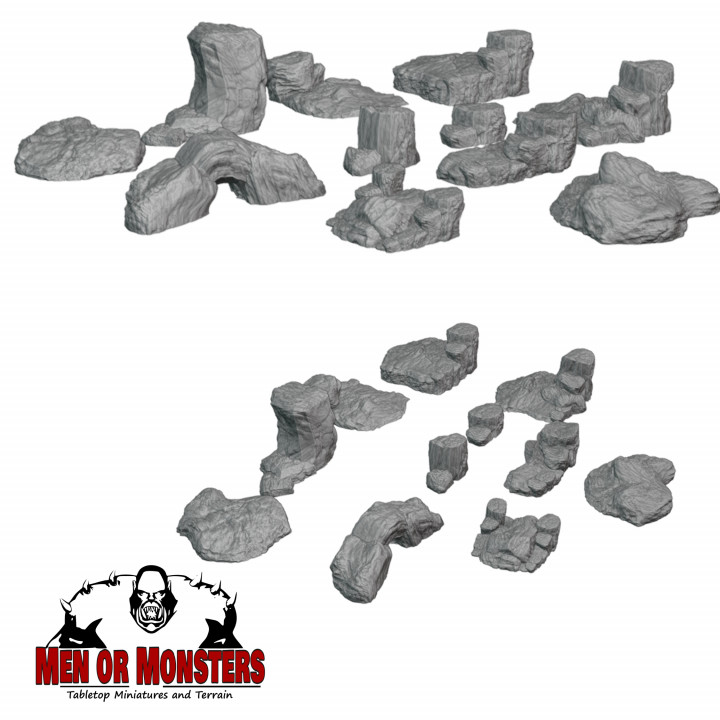 Hochland streuen Felsen Tal Sitz Geschäft Tischplatte 3D druckbar Terrain Fantasie Drachen Dungeons Pfadfinder 3D print model - Mito3D