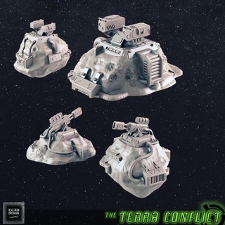 asteroid planetary defense guns fleet scale starships evan carothers Tabletop Characters & Creatures Sci-Fi Universe Vehicles Machines Store 3D Printable Terrain terrain space starship 3d print model - Mito3D