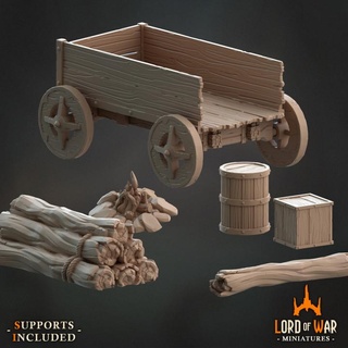 wooden cart firecamp tree wood box decors bundle dnd presupported lord war miniatures Tabletop 3D Printable Terrain Fantasy 3d free army dragons dungeons elf fantasy fdm game human orc play roleplay rpg warhammer resin stylized boardgame role tabletop wargame hobbit lordofthering fantastic chariot kart log lit cors camp humans greenskin unlit 3d print model - Mito3D