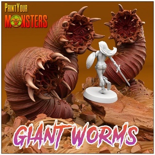 giant worms pack printyourmonsters Tabletop Characters & Creatures Sci-Fi Universe 3D Printable Terrain terrain print fdm game monster rpg set warhammer rock sand worm resin monsters tabletop color patreon d&d dnd bundle emmanuel pathfinder scatter tribe lepas supported 3d print model - Mito3D