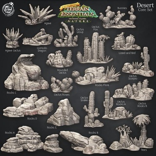deserto terreno conjunto pre supported fundida Toque tampo mesa 3D imprimível fantasia animais cacto pedras 3d print model - Mito3D