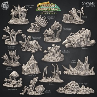 swamp terrain set pre-supported cast n play Tabletop 3D Printable Terrain Fantasy spider mushroom mud carnivorous 3d print model - Mito3D