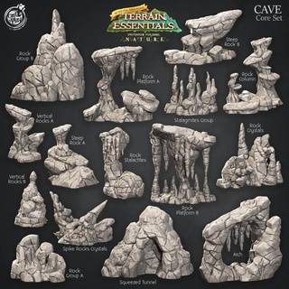 grotta terreno impostato pre supported cast giocare tavolo 3D stampabile fantasia rocce cristalli 3d print model - Mito3D
