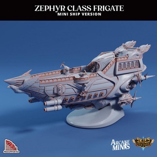 zephyr assault frigate - mini ship arcane minis boat display dragons dungeons model roleplay rpg small steampunk map d&d dnd airship 5e presupported pre-supported arcanapunk magipunk magitech supported 3d print model - Mito3D