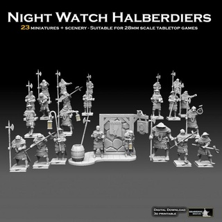 night watch halberdiers sharedog miniatures Tabletop Characters & Creatures Fantasy Universe city guard medieval soldier street warhammer detective town empire police scenery cop discworld regiment militia reikland 3d print model - Mito3D