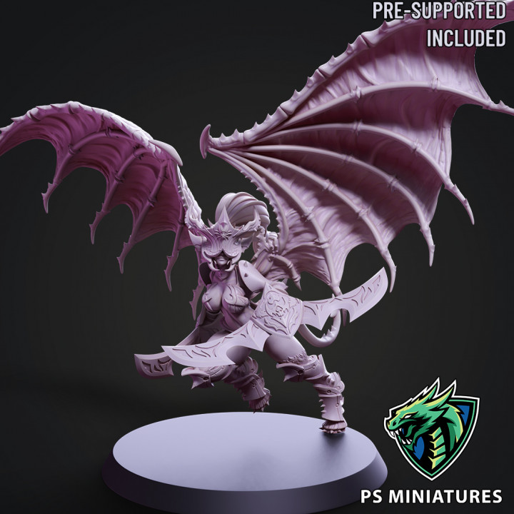 drow şeytani Valkyrie poz 1 içerir iğnelemek değişken Paul Scott iblis aksiyon karanlık elf fantezi kadın canavar vampir savaşçı kanatlar büyü kötü kahramanca succubus boynuzlu ele geçirilmiş Khaine 3D print model - Mito3D