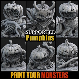 6 pumpkins printyourmonsters print collection halloween monster pumpkin set support monsters pack patreon bundle emmanuel tribe lepas supported 3d print model - Mito3D