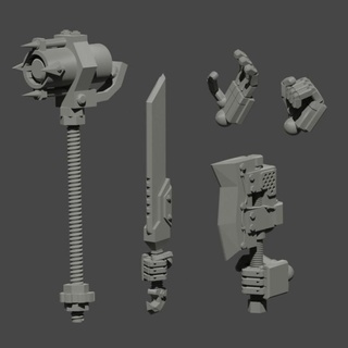 goblin tiny tin mechs - weapons gobbo Tabletop accessories Characters & Creatures Sci-Fi Universe 40k axe ork rocket sword warhammer grenade hammer launcher mech missile 3d print model - Mito3D