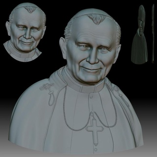 papa Juan Pablo ii retrato alivio cnc enrutador 3d impresora Aleksey Vorontsov ventilador Arte bustos imprimible religión bas relief 3d print model - Mito3D