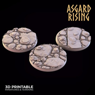 Roche chemin 3 rond bases 40mm présupporté Asgard hausse miniatures boutique base 40 3d print model - Mito3D