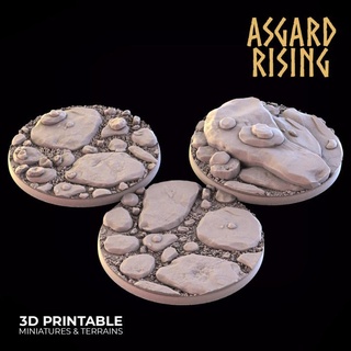 rock path 3 x round bases 50mm - presupported asgard rising miniatures Store stand base 50 3d print model - Mito3D