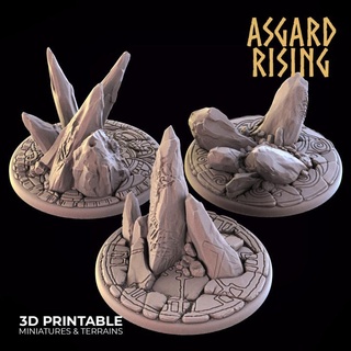 ancien ruines 3 rond bases 50mm présupporté Asgard hausse miniatures boutique base 50 3d print model - Mito3D