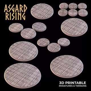 bois sol thème rond bases ensemble présupporté Asgard hausse miniatures boutique base 90 50 100 80 60 32 40 28 25 30 70 ronde 3d print model - Mito3D