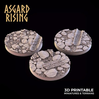 wooden ruins 3 x round bases 40mm 50mm presupported asgard rising miniatures base 90 50 100 80 60 32 40 28 25 30 70 3d print model - Mito3D