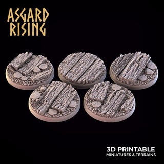 wooden ruins 5 x round bases 25 28 30 32mm - presupported asgard rising miniatures Store base 32 3d print model - Mito3D