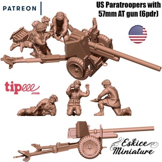 57mm gun us paratroopers - 28mm eskice miniature aron Tabletop Characters & Creatures Historical Universe Vehicles Machines action bolt figurine soldier usa canon paratrooper 6pdr 3d print model - Mito3D