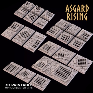 temple dungeon theme square rectangle bases set presupported asgard rising miniatures Store base 3d print model - Mito3D