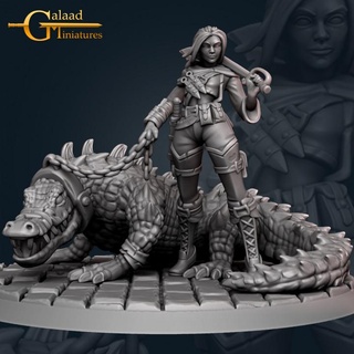 maeva crocodile tamer - november release rogues galaad miniatures Tabletop Characters & Creatures Fantasy Universe Store dragon fantasy female fight roleplay sword woman miniature tabletop dungeon rogue dnd leather mercenary tribes guild thieve ratway 3d print model - Mito3D