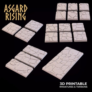 stone floor theme square rectangle bases set presupported asgard rising miniatures base 3d print model - Mito3D