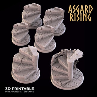 taş merdivenler tema yuvarlak üsler Ayarlamak önceden desteklenen Asgard yükselen minyatürler mağaza temel 50 32 40 28 25 30 3d print model - Mito3D