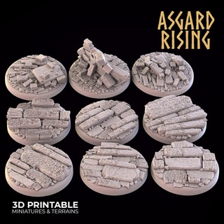 ruins 9 x round bases 25 28 30 32mm - presupported asgard rising miniatures Store set base 32 3d print model - Mito3D