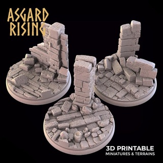 ruins 3 x round bases 40mm - presupported asgard rising miniatures Store base 50 40 3d print model - Mito3D