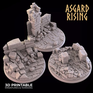 ruins 3 x round bases 50mm - presupported asgard rising miniatures Store base 50 3d print model - Mito3D