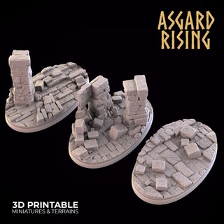 ruines 3 ovale bases 35x60mm présupporté Asgard hausse miniatures boutique base ruiner cavlery 3d print model - Mito3D