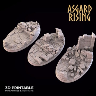 ruins 3 x oval bases 75x42mm - presupported asgard rising miniatures Store base cavlery 3d print model - Mito3D