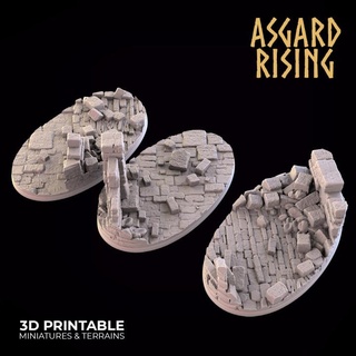 ruins 3 x oval bases 52x90mm - presupported asgard rising miniatures Store base cavlery 3d print model - Mito3D