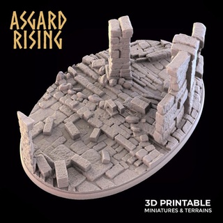 ruins oval base 105x70mm - presupported asgard rising miniatures Store big ruin 105x70 3d print model - Mito3D