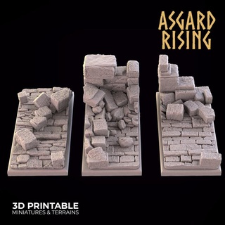 ruins theme 3 x rectangle bases 50x25mm set presupported asgard rising miniatures Store base 50x25 3d print model - Mito3D