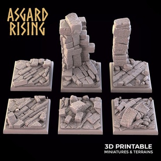 ruins theme 6 x square bases 25mm set presupported asgard rising miniatures Store base 25 3d print model - Mito3D