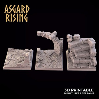 ruins theme 3 x square bases 40mm set presupported asgard rising miniatures Store base 40 3d print model - Mito3D