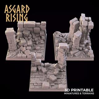 ruines thème 3 carré bases 50mm ensemble présupporté Asgard hausse miniatures boutique base 50 3d print model - Mito3D