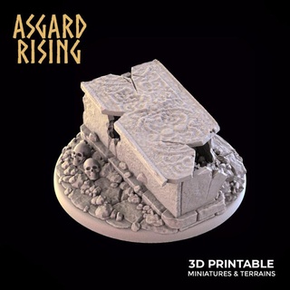 crushed tomb 50mm base marker presupported asgard rising miniatures Store grave 50 burual 3d print model - Mito3D