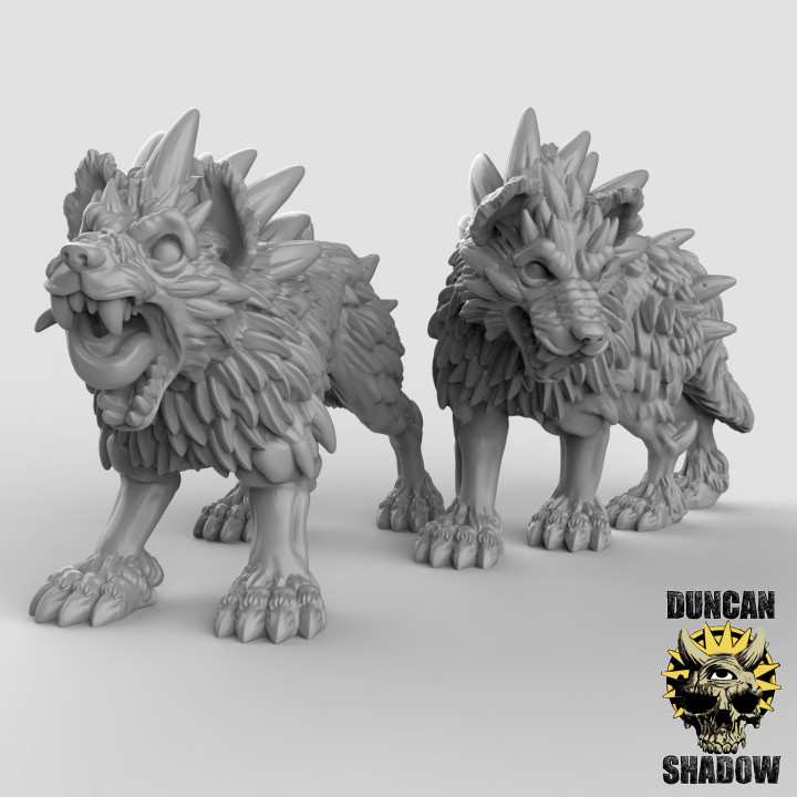 dire wolves pre supported duncan shadow Tabletop Characters & Creatures Fantasy Universe Store animal fantasy wolf dungeonsanddragons dnd tabletopgames ttrpg presupported 3D print model - Mito3D