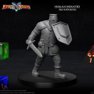 human infantry 1a miniature - pre-supported epics n stuffs Store dragons dungeons fighter medieval rpg shield soldier sword warrior boardgame tabletop dnd pathfinder ttrpg 5e supported 3d print model - Mito3D