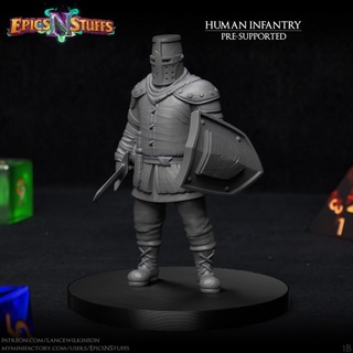 human infantry 1b miniature - pre-supported epics n stuffs Store dragons dungeons fighter medieval rpg shield soldier sword warrior boardgame tabletop dnd pathfinder ttrpg 5e supported 3d print model - Mito3D