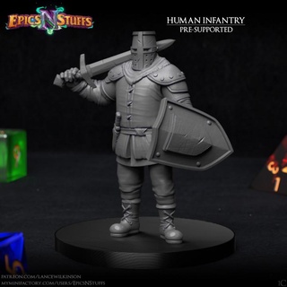human infantry 1c miniature - pre-supported epics n stuffs Store dragons dungeons fighter medieval rpg shield soldier sword warrior boardgame tabletop dnd pathfinder ttrpg 5e supported 3d print model - Mito3D