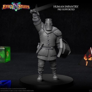 human infantry 1d miniature - pre-supported epics n stuffs Store dragons dungeons fighter medieval rpg shield soldier sword warrior boardgame tabletop dnd pathfinder ttrpg 5e supported 3d print model - Mito3D