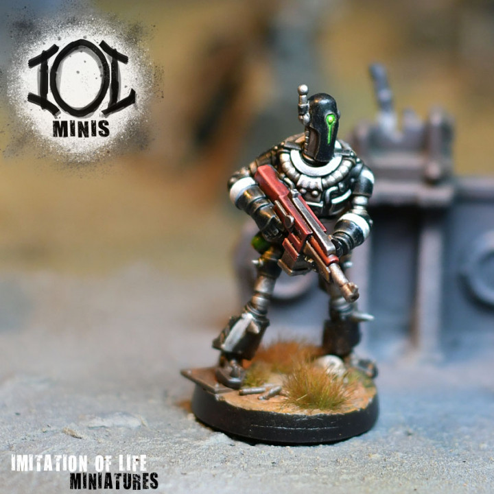 b4-ry robot imitation life miniatures Tabletop Characters & Creatures Sci-Fi Universe 40k android future gun sci-fi starwars warhammer miniature necromunda fallout post bountyhunter tnt apocalypse terminator 30mm stargrave starfinder wasteland 3D print model - Mito3D