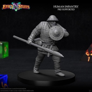 human infantry 2a miniature - pre-supported epics n stuffs Store dragons dungeons fighter medieval rpg shield soldier spear warrior boardgame tabletop dnd pathfinder ttrpg 5e supported 3d print model - Mito3D