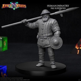 human infantry 2c miniature - pre-supported epics n stuffs Store dragons dungeons fighter medieval rpg shield soldier sword warrior boardgame tabletop dnd pathfinder ttrpg 5e supported 3d print model - Mito3D